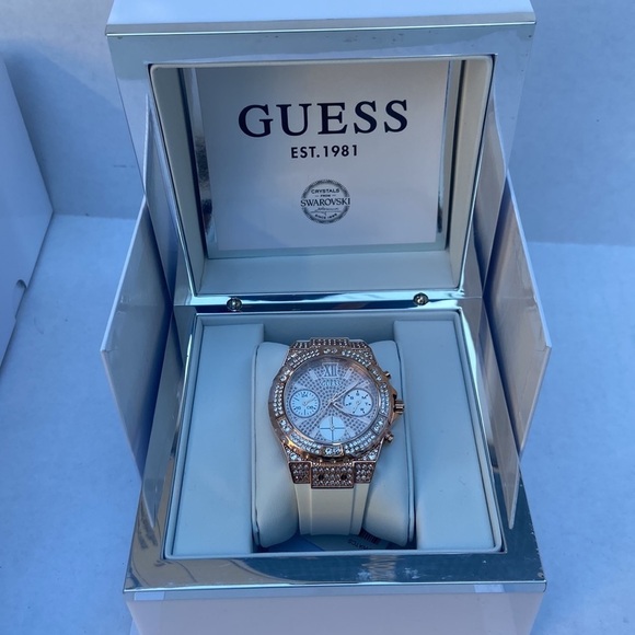New GUESS Rose Gold-Tone and White Chrono-Look Watch main image 7